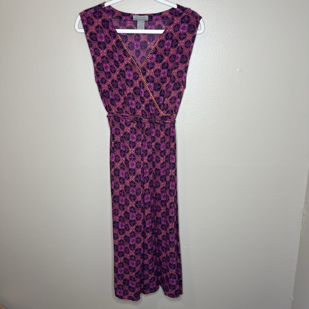 World Market Dress Small Floral Wrap Boho Gypsy Midi V Neck Pink Geometric - Picture 1 of 6